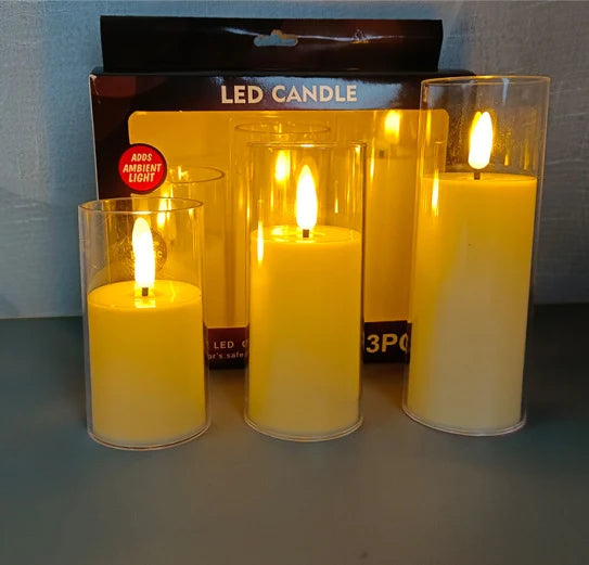 3Pcs Led Flameless Candles Acrylic Golden