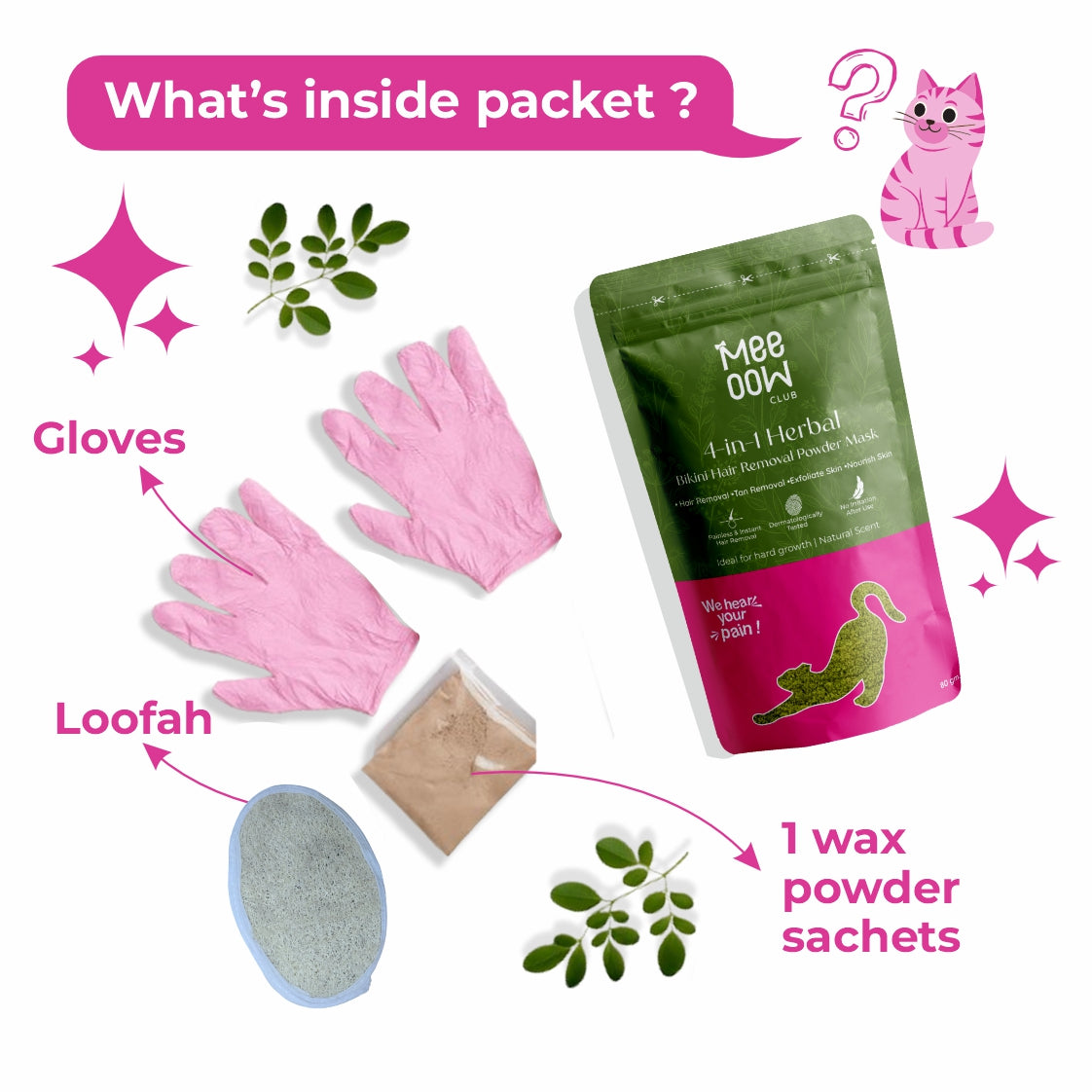 4-in-1 Meow Herbal Hair Removal Wax Powder Mask