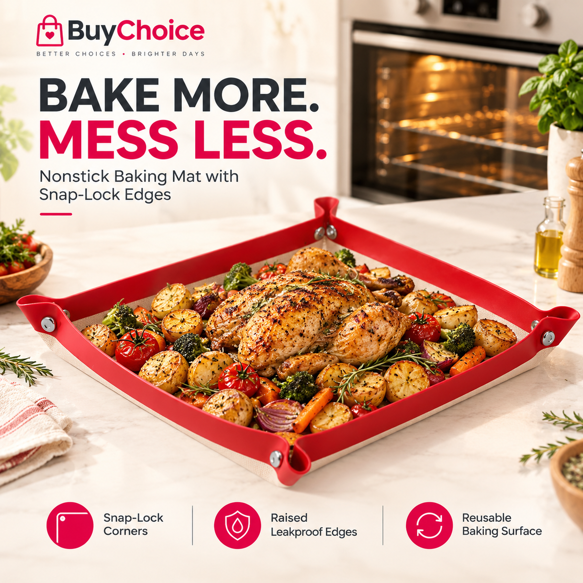 Nonstick Silicone Baking Mat with Snap Lock Edges.