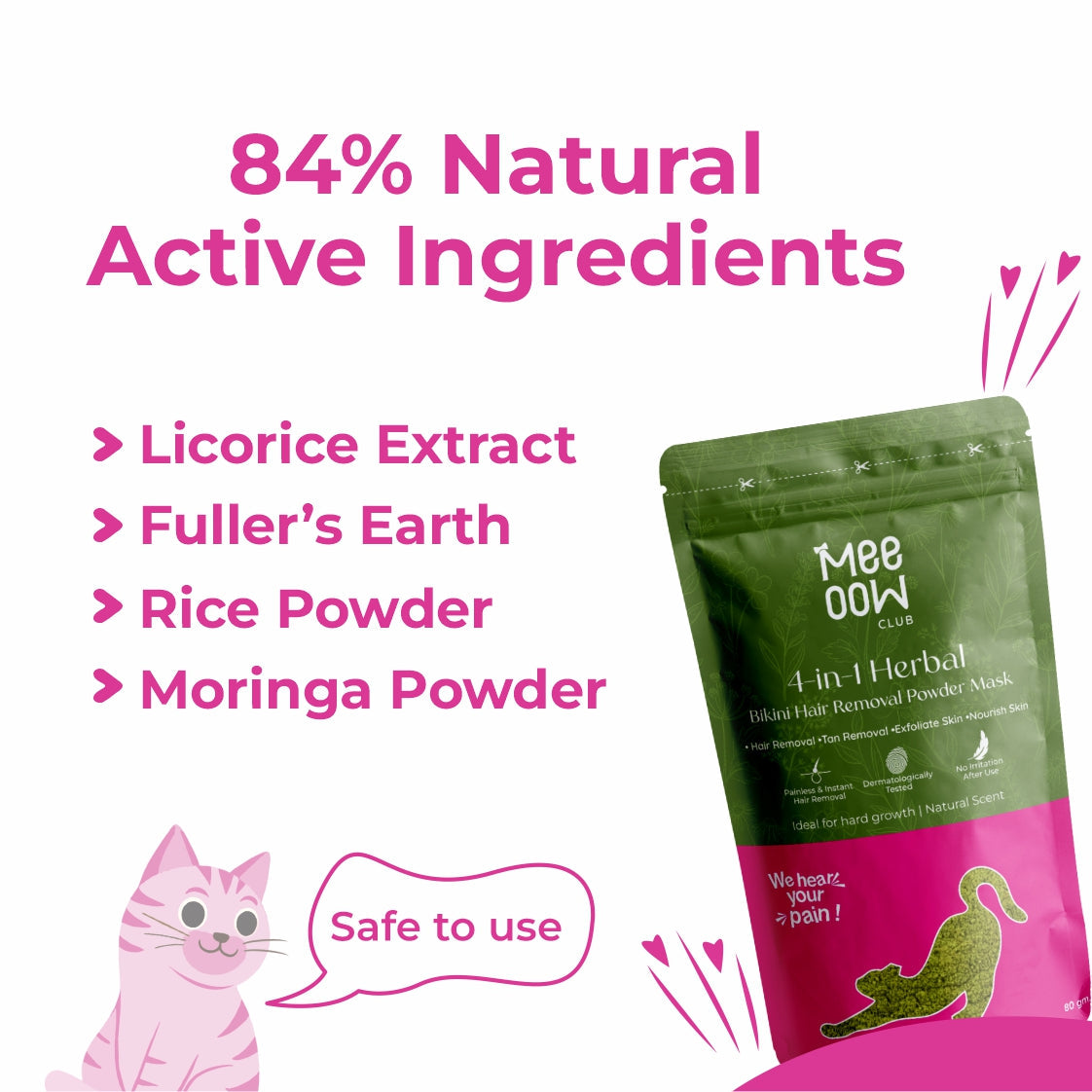 4-in-1 Meow Herbal Hair Removal Wax Powder Mask
