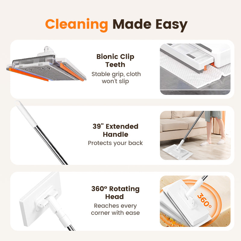 Disposable Dust Mop with 4 Reusable Cloths