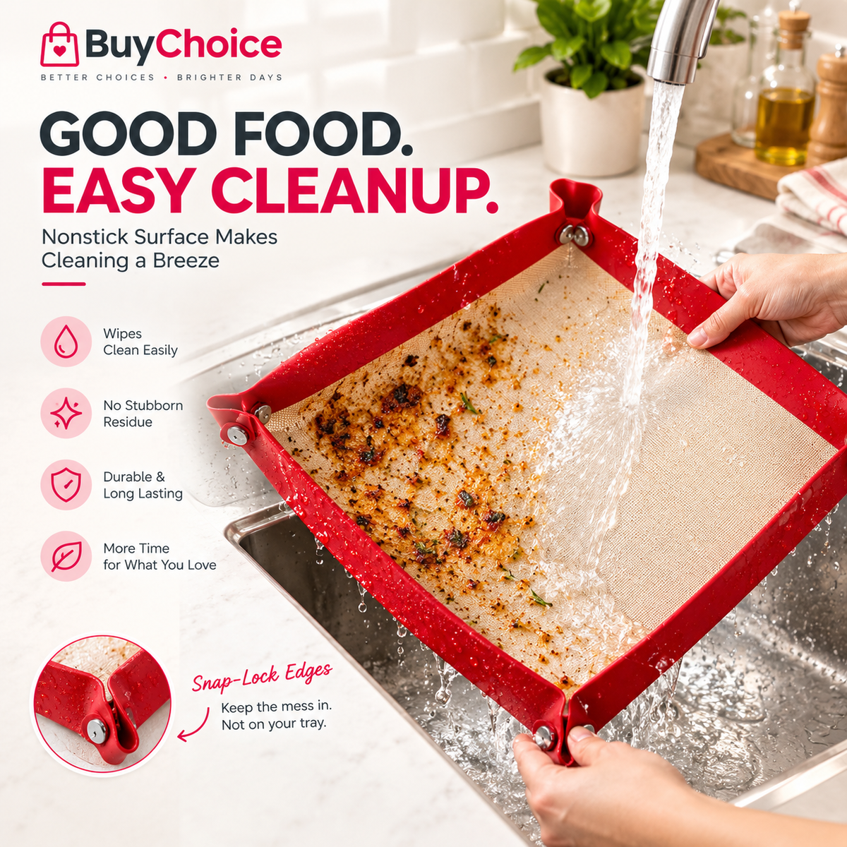Nonstick Silicone Baking Mat with Snap Lock Edges.