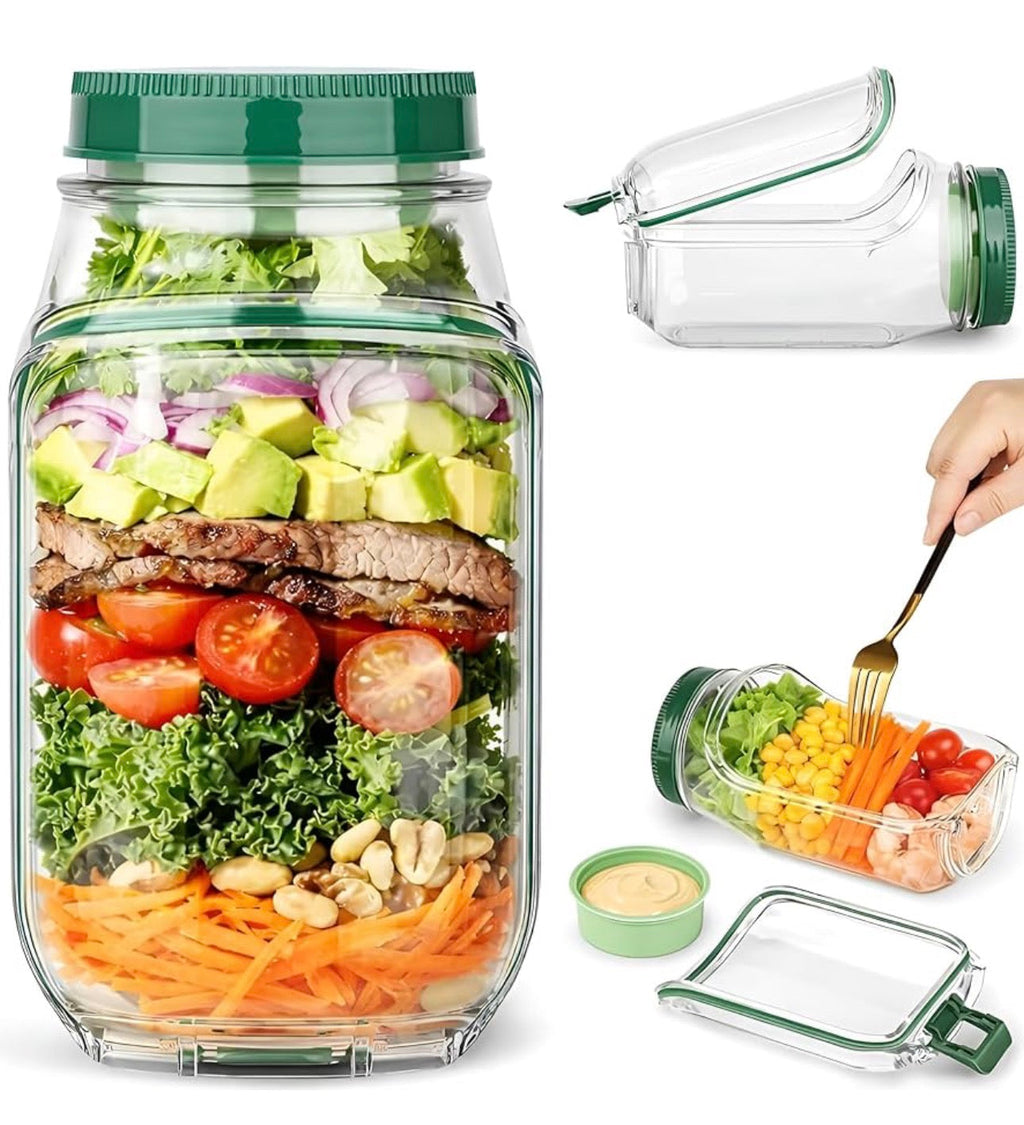 FreshVault Luxe Leakproof Salad Jar – Portable Food Container with Dressing Cup | Premium On-the-Go Meal Bottle (High Quality)