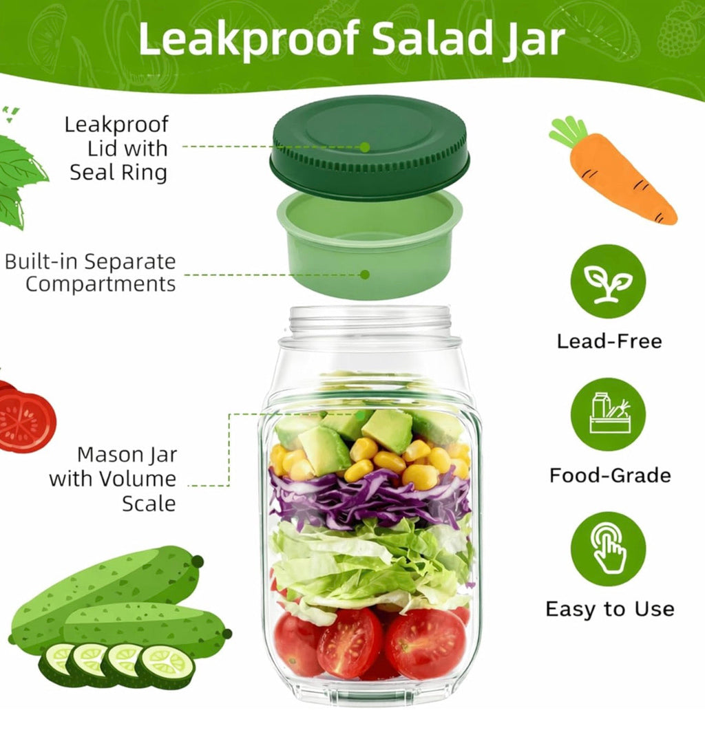 FreshVault Luxe Leakproof Salad Jar – Portable Food Container with Dressing Cup | Premium On-the-Go Meal Bottle (High Quality)