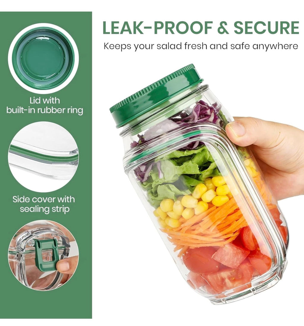 FreshVault Luxe Leakproof Salad Jar – Portable Food Container with Dressing Cup | Premium On-the-Go Meal Bottle (High Quality)