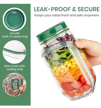FreshVault Luxe Leakproof Salad Jar – Portable Food Container with Dressing Cup | Premium On-the-Go Meal Bottle (High Quality)