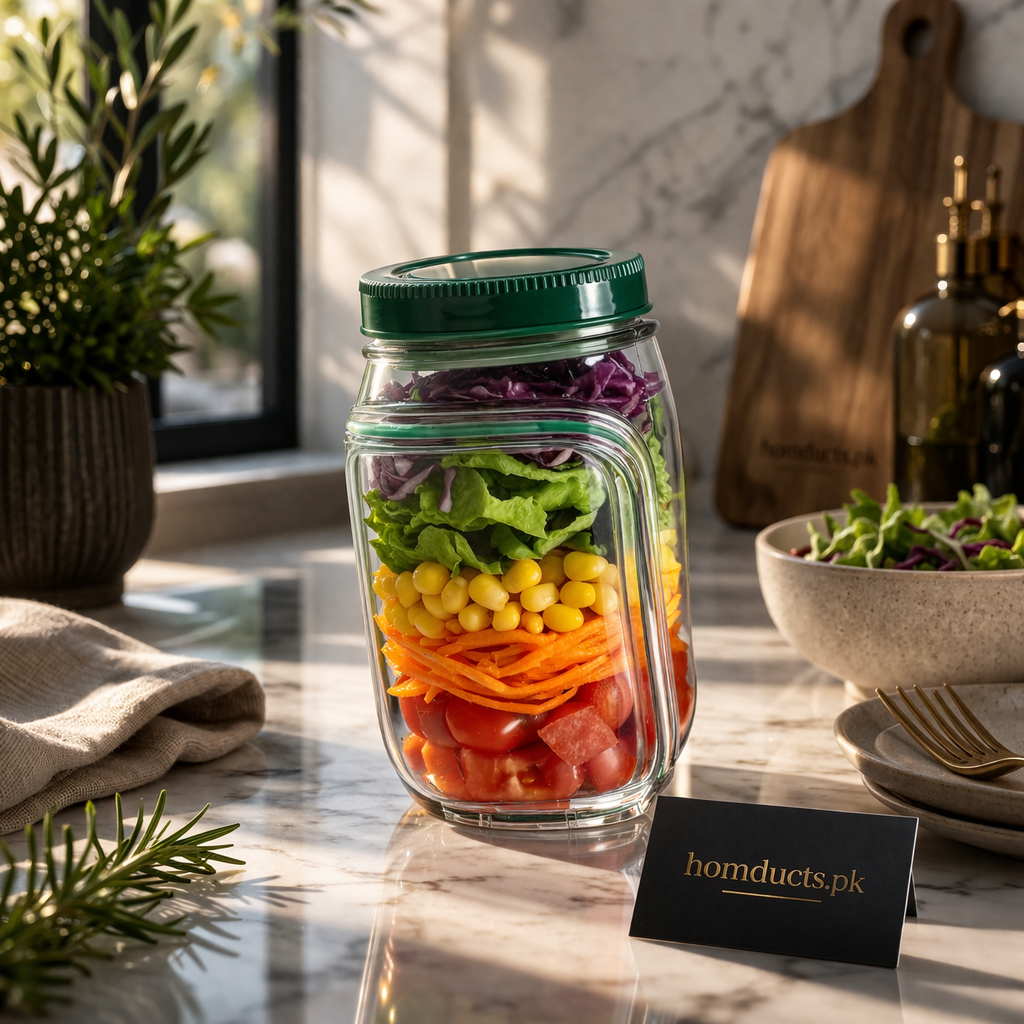 FreshVault Luxe Leakproof Salad Jar – Portable Food Container with Dressing Cup | Premium On-the-Go Meal Bottle (High Quality)