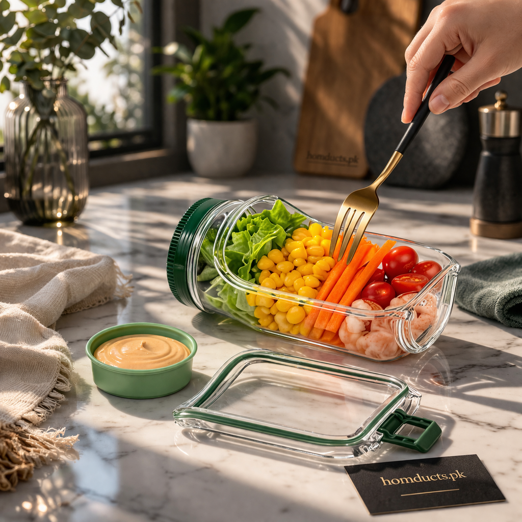 FreshVault Luxe Leakproof Salad Jar – Portable Food Container with Dressing Cup | Premium On-the-Go Meal Bottle (High Quality)