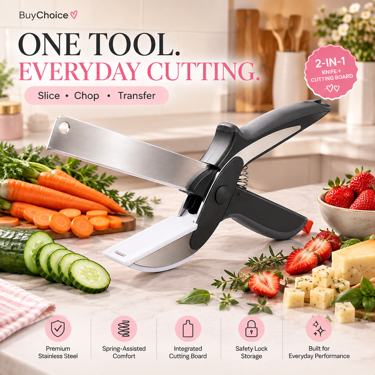 2-in-1 Cutter Clever Stainless Steel Knife