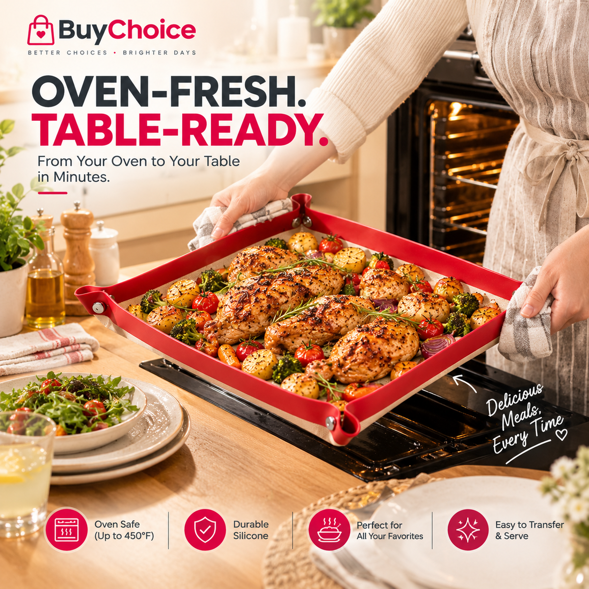 Nonstick Silicone Baking Mat with Snap Lock Edges.