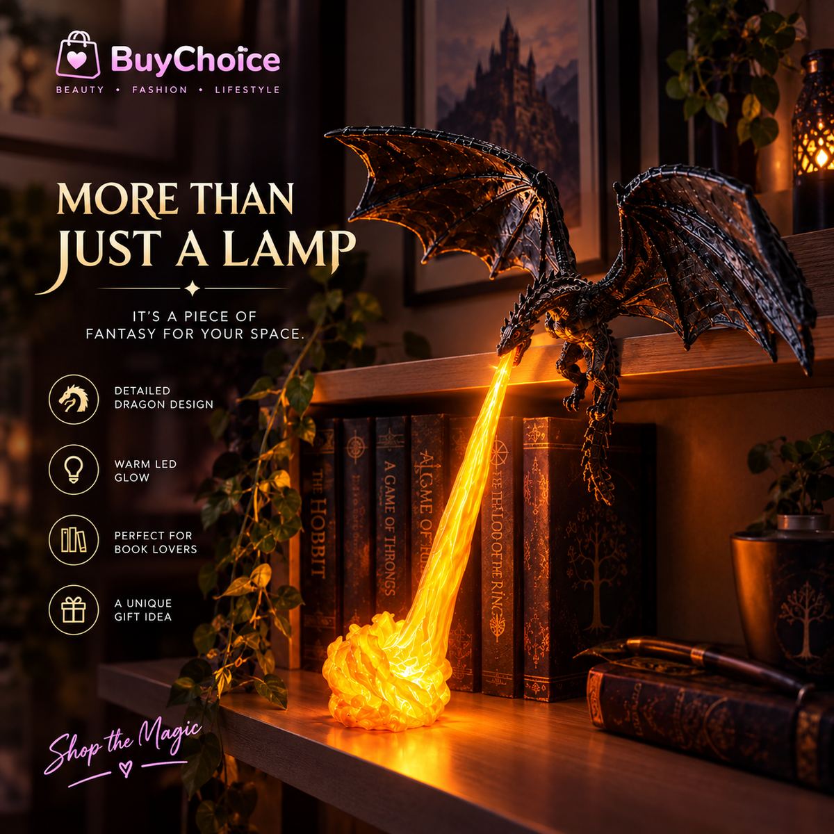 The Shelf Dragon-LED Book Guardian